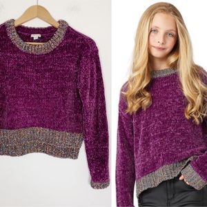 HABITUAL Girl Cassidy Chenille Sweater NWT Metallic Lurex Sparkle Purple Spring